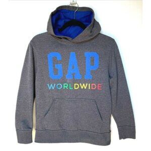 GAP Kids Worldwide Rainbow Spellout Hoodie Gray Youth XL Pullover